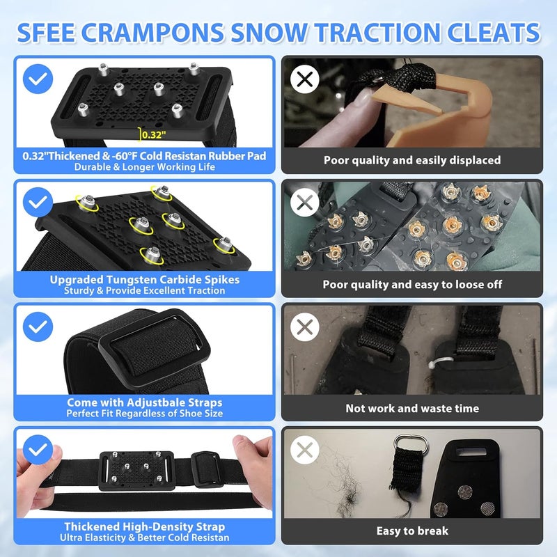 Sfee Ice Cleats Crampons, Easily Rotate Ice Grippers Ice Cleats for Shoes and Boots with Tungsten Studs Shoe Spikes - Image 4